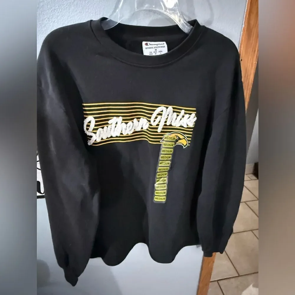 Champion Embroidered Pullover Crewneck Sweatshirt Men's Size M NWT Black - Picture 1 of 3